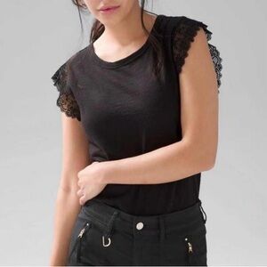 White House Black Market Black Lace Cap Sleeve Tee